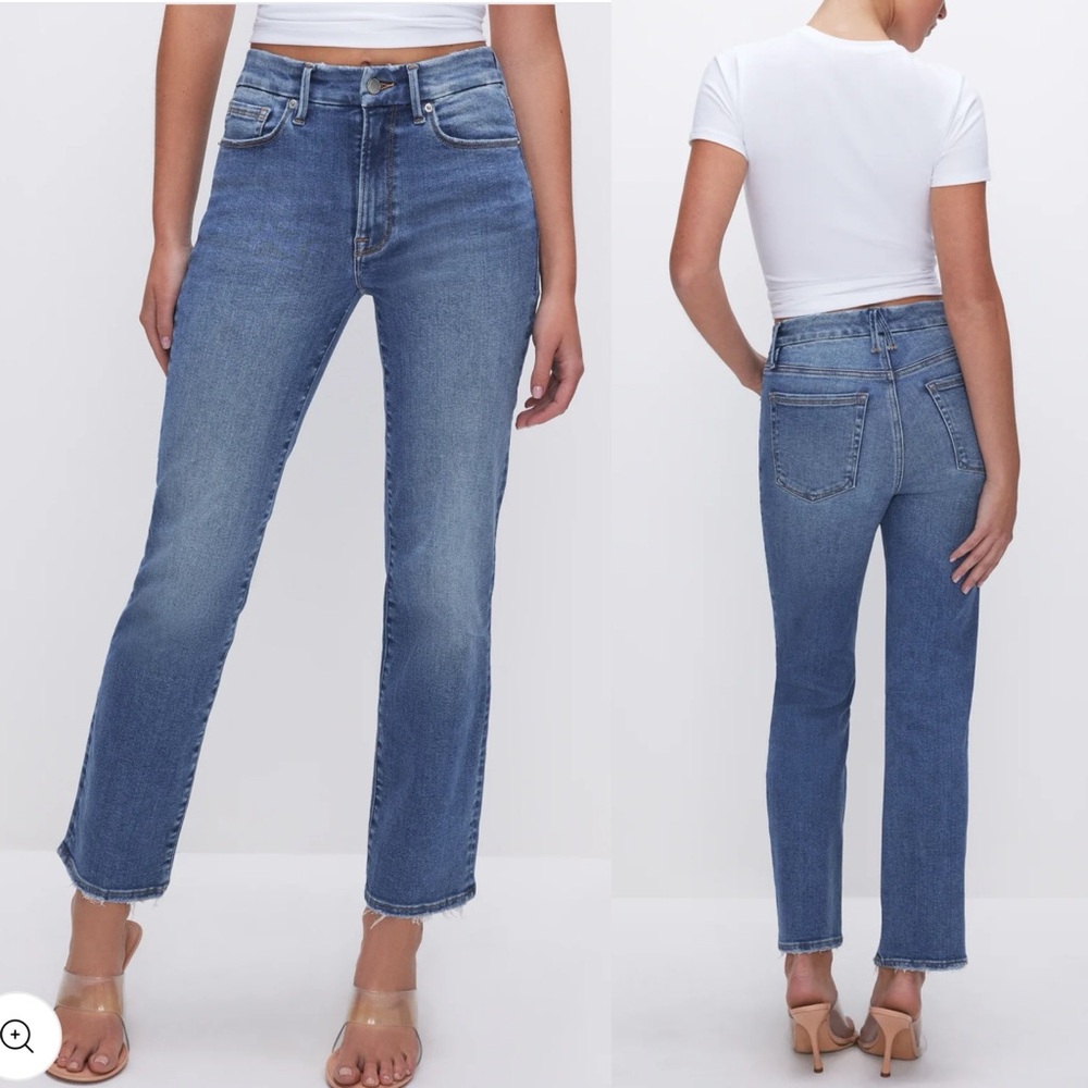 Good American Always Fits Good Legs Straight Mid To High Rise Jeans Indigo 316 - Picture 7 of 14